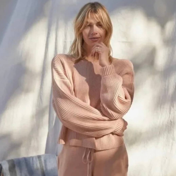 Lunya Cozy Cotton Silk Reversible Ribbed Pullover Sweater In Tranquil Tan XL New - Picture 2 of 16